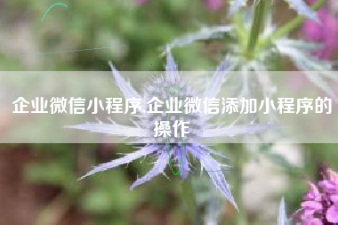 企业微信小程序,企业微信添加小程序的操作